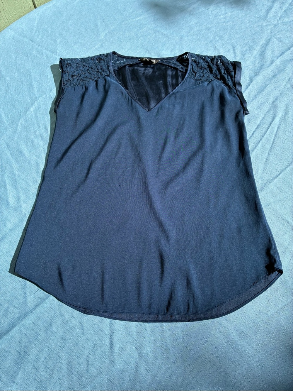 Express Navy Lace-Trim V-Neck Blouse